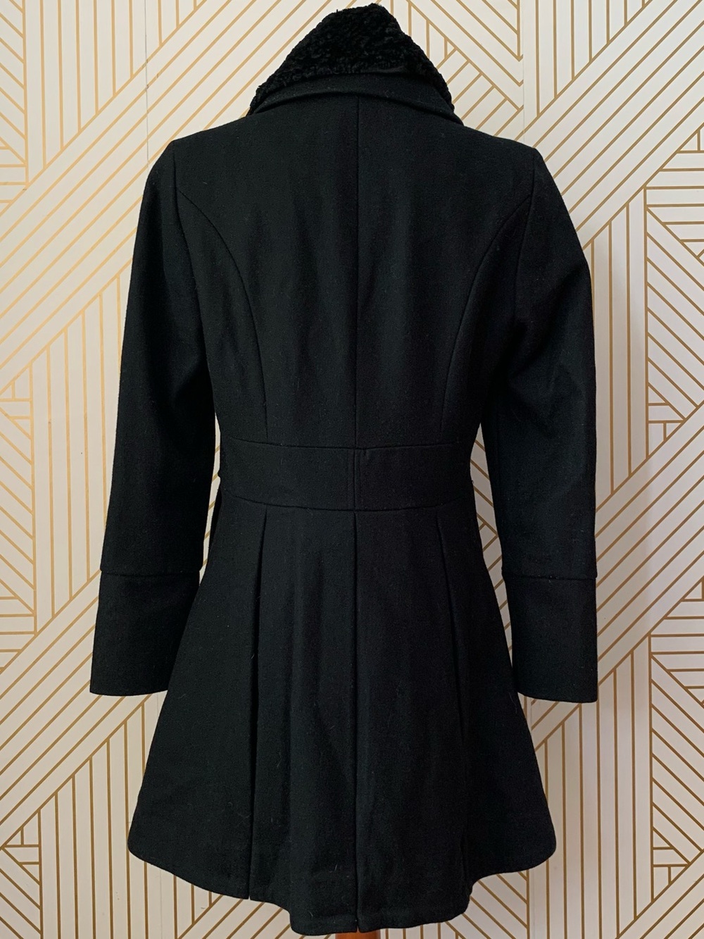 Betsey Johnson Y2K 2000's Black Wool Military Princess Coat Leopard Rose Lining - Picture 9 of 11